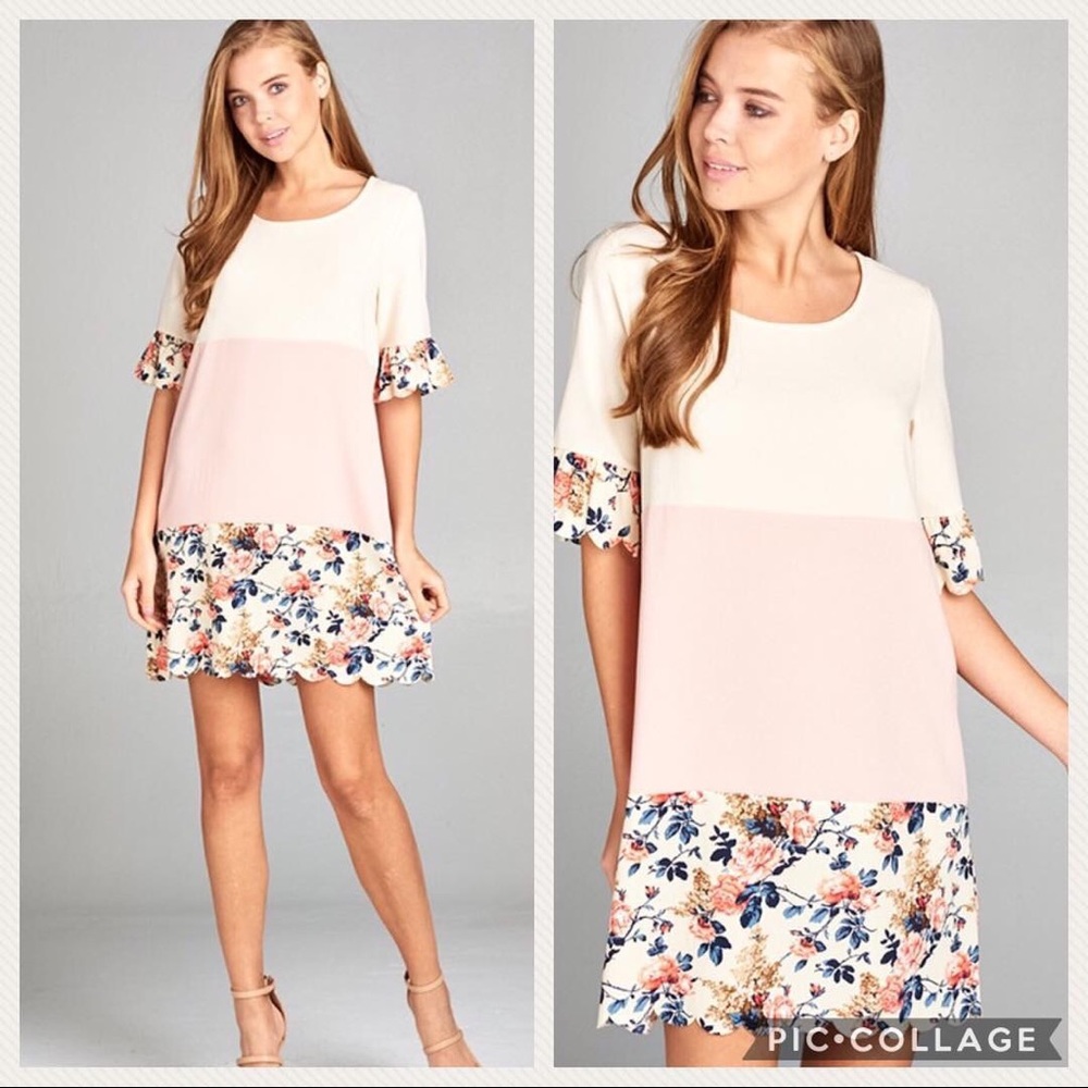 Scallop trim pastel floral block dress 💐 Easter